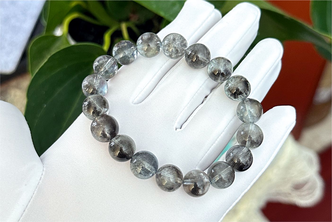 11mm+, Certified Top Grade High Clarity Natural Black Flash Aquamarine Bracelet – Rare Cat’s Eye & Brilliant Sparkle,天然黑云母猫眼黑爆闪海蓝宝手串