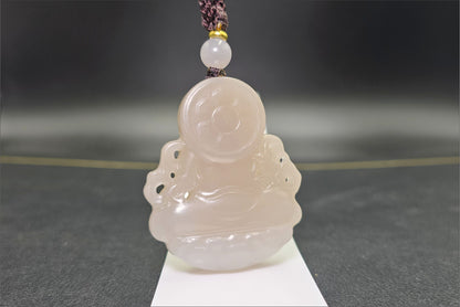 Certified Natural High Quality Lotus Pink Nephrite Jade Carved ellow Dzambhala Pendant, 天然藕粉和田玉雕刻黄财神吊坠