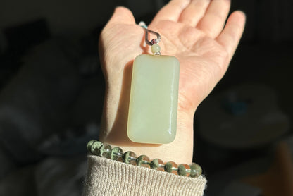 Certified Natural Qiemo Warm White Nephrite Jade Wushi pai Peace Amulet Pendant, 天然正装35且末白和田玉无事牌吊坠