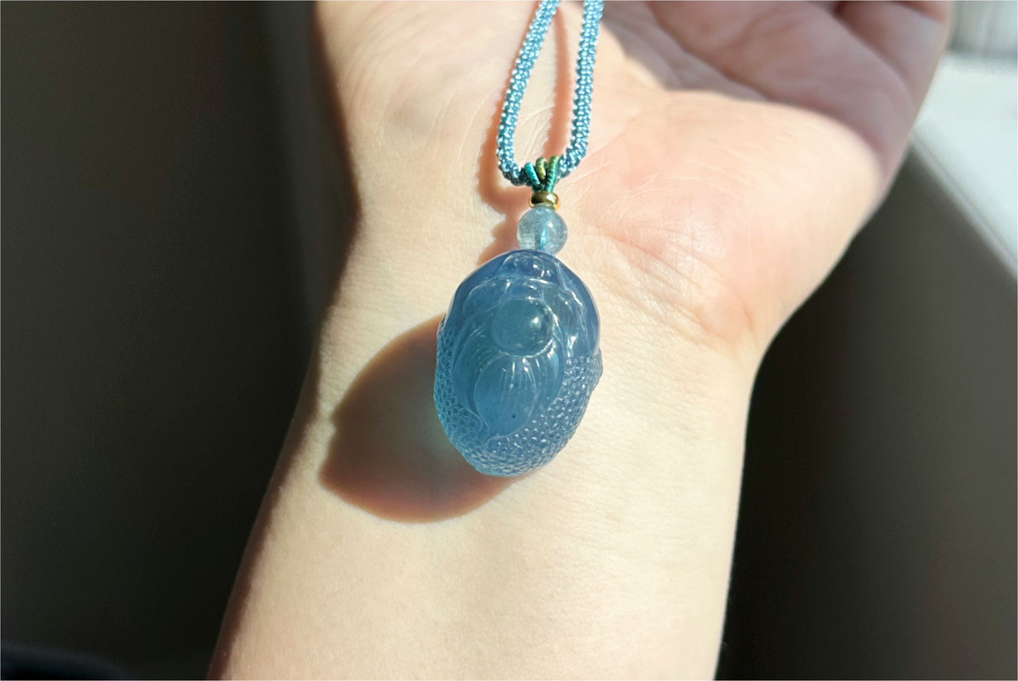 Certified Natural Devil Blue Aquamarine Hand Carved Money Toad Pendant, Aquamarine Pendant, 天然魔鬼蓝海蓝宝手工雕刻金蟾吊坠