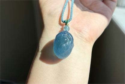 Certified Natural Devil Blue Aquamarine Hand Carved Money Toad Pendant, Aquamarine Pendant, 天然魔鬼蓝海蓝宝手工雕刻金蟾吊坠