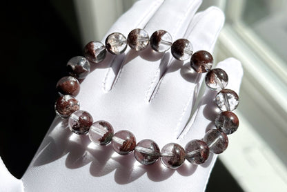 10.5mm,+ Certified High Grade Natural Red Phantom Quartz Bracelet, Treasure Bowl Red Phantom Quartz Bracelet, 天然聚宝盆红幽灵水晶手串