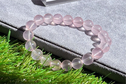 9.5mm+, Certified Natural High Quality Madagascar Jelly Rose Quartz Beads Bracelet, High Clarity Soft Pink Rose Quartz Bracelet, 天然果冻马粉水晶手串