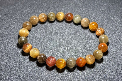 8mm, Certified Natural Collection's Grade Natural Cat Eye Multicolor Rutilated Quartz bracelet, Rutilated Beads bracelet, 收藏级天然满顺猫眼彩发晶手串