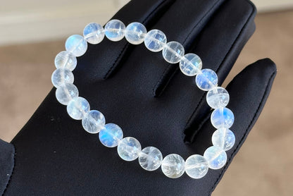 8.6mm, Certified Natural Rainbow Moonstone Bracelet, India Blue Moonstones Bracelet, Rainbow Moonstone Bracelet, 天然正经印度无酸洗蓝月光石手串