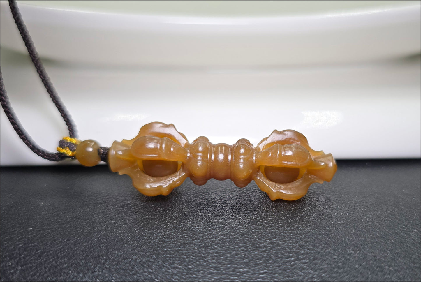 Certified Natural High Quality Sugar Brown Nephrite Jade Hand Carved Vajra Pestle Pendant, 天然且末糖玉手工雕刻降魔杵吊坠