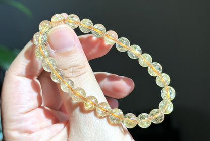 7.6mm+, Certified High Grade Natural gold rutilated quartz bracelet, Genuine Gold Rutilated Quartz, Rutilated Quartz bracelet, 天然白水体金发晶手串