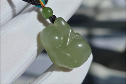 Certified Natural Lake-Green Nephrite Jade Carved Little Rabbit Pendant | Handcrafted Jade | High-Quality Icy Jade Charm,天然冰湖水绿软玉小兔子吊坠