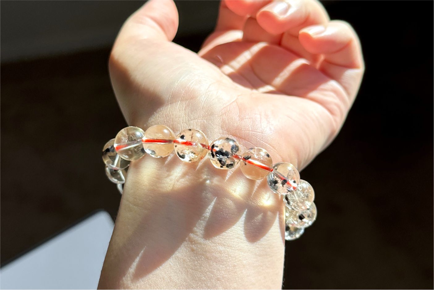 11mm, Certified Rare Find Natural Top Grade Citrine with Hollandite Beads Bracelet, Citrine Hollandite Quartz, 巴西天然黄水晶海胆手串