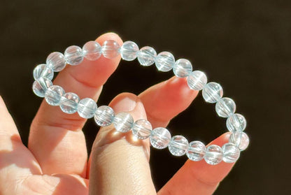 7mm, Certified Rare Find Gem Grade Natural Blue Topaz with needle inclusions Bracelet, Topaz Bracelet, Blue topaz bracelet, 透体拉丝猫眼天然蓝托帕手串