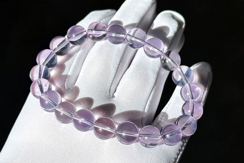 9.5mm+, Certified Top Grade Natural Lavender Moon Quartz Bracelet, Natural Lavender Quartz Bracelet, 高品级玻璃体薰衣草紫玉晶手串