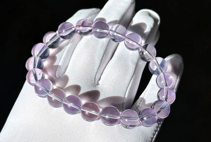 9.5mm+, Certified Top Grade Natural Lavender Moon Quartz Bracelet, Natural Lavender Quartz Bracelet, 高品级玻璃体薰衣草紫玉晶手串