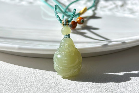Certified Natural Yellowish Green Nephrite jade Happy Landlord Pendant, Jade Landlord Pendant, 天然青黄软玉小地主吊坠