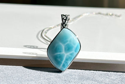 Certified Natural Dominican Blue Larimar pendant, Larimar Pendant, Silver Larimar Pendant, 海纹石纯银吊坠