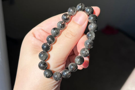 9mm+, Certified Natural Top Grade Black Auralite 23 Bracelet, Black Feather Auralite 23 Beads Bracelet, 天然稀有小众黑羽极光23手串