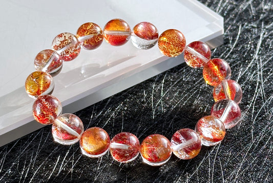 11mm, Certified Natural Collection Grade Rare Koi Hematoid Quartz Crystal Bracelet, Natural Hematoid Crystal Bracelet, 天然稀有稀有麒麟锦鲤胶花水晶手串
