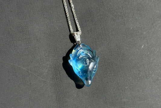 Certified Natural Blue Aquamarine Hand Carved Deer Head Pendant, Aquamarine Pendant, 天然海蓝宝手工雕刻鹿头吊坠
