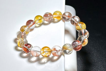 11.5mm+, Certified Natural Rare Koi Hematoid Quartz Crystal Beads Bracelet, Natural Hematoid Crystal Bracelet, 天然稀有锦鲤胶花水晶手串