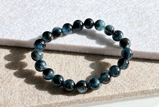 9mm+, Certified Natual Dark Devil Blue Aquamarine Bracelets, Aquamarine Beads Bracelet, 天然魔鬼蓝黑云母黑猫眼海蓝宝手串