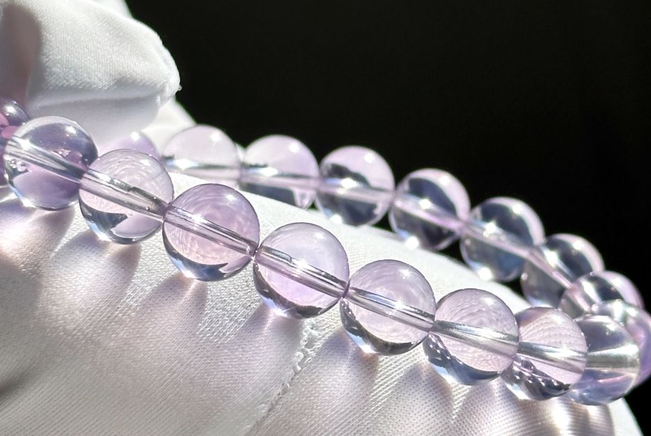 9.5mm+, Certified Top Grade Natural Lavender Moon Quartz Bracelet, Natural Lavender Quartz Bracelet, 高品级玻璃体薰衣草紫玉晶手串