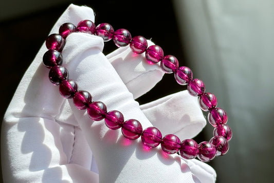 7mm+, Certified Top Grade Natural Brazil Purple Garnet Bracelet, Purple Garnet bracelet, 天然收藏集玻璃体巴西紫牙乌石榴手串