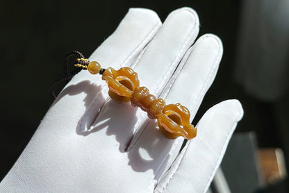 Certified Natural High Quality Sugar Brown Nephrite Jade Hand Carved Vajra Pestle Pendant, 天然且末糖玉手工雕刻降魔杵吊坠