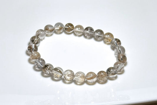 8mm+, Certified Natural Cypress Tree Scenic Pyrolusite and Hematoid in Quartz bracelet, ”Small Money Tree“,天然玻璃体发财树/小树胶花/軟錳礦膠花水晶手串