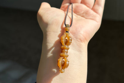 Certified Natural High Quality Sugar Brown Nephrite Jade Hand Carved Vajra Pestle Pendant, 天然且末糖玉手工雕刻降魔杵吊坠