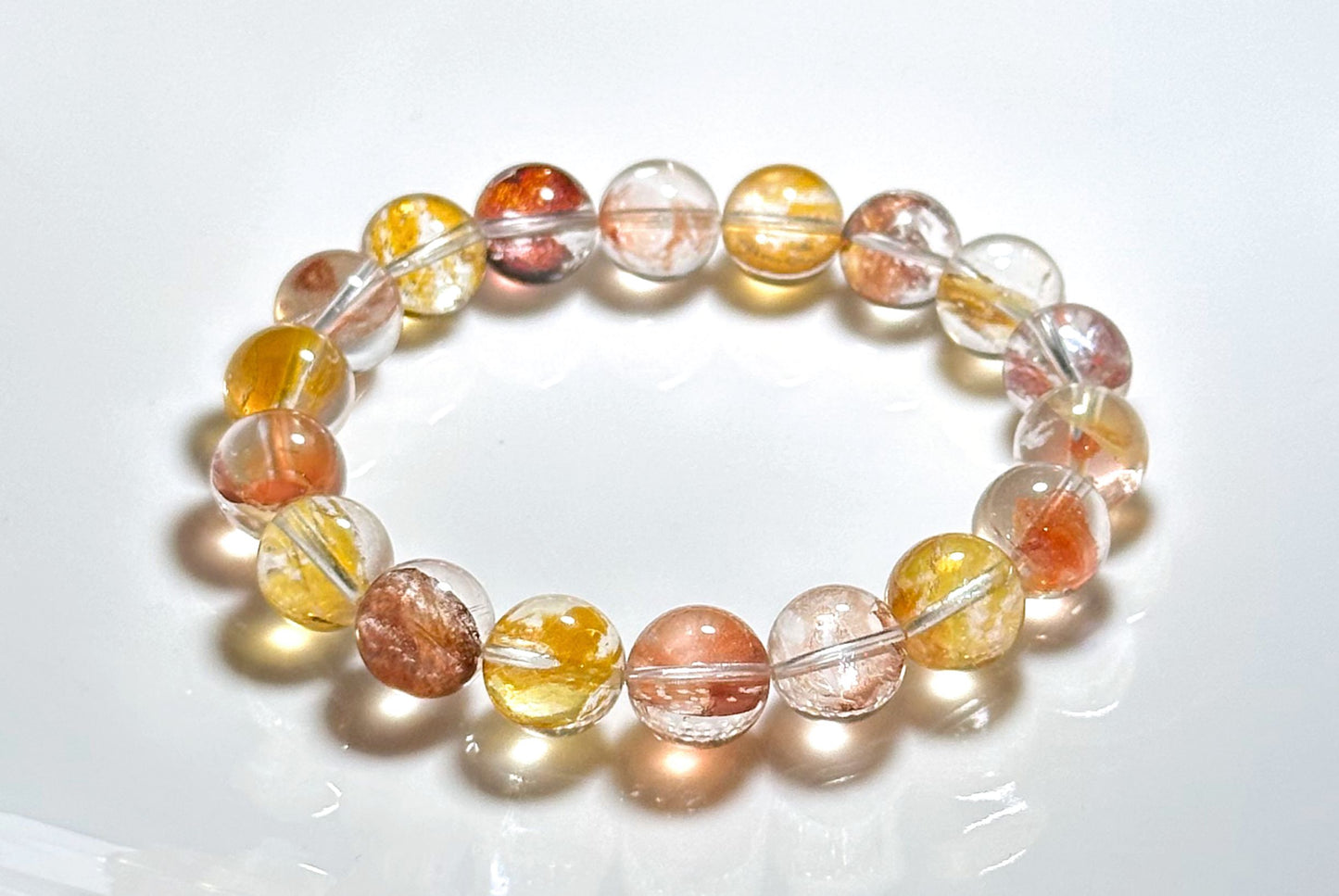 11.5mm+, Certified Natural Rare Koi Hematoid Quartz Crystal Beads Bracelet, Natural Hematoid Crystal Bracelet, 天然稀有锦鲤胶花水晶手串