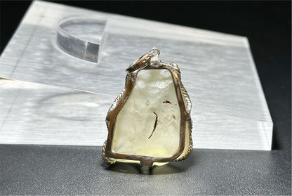 15.642Grams, Natural Authentic Raw Libyan Desert Glass Tektite Silver Wrapped Pendant, 天然利比亚黄金陨石原石吊坠