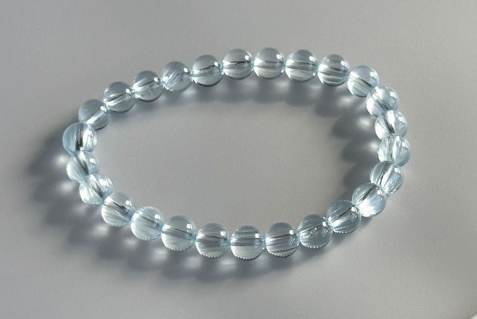 7mm, Certified Rare Find Gem Grade Natural Blue Topaz with needle inclusions Bracelet, Topaz Bracelet, Blue topaz bracelet, 透体拉丝猫眼天然蓝托帕手串