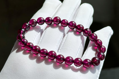 7mm+, Certified Top Grade Natural Brazil Purple Garnet Bracelet, Purple Garnet bracelet, 天然收藏集玻璃体巴西紫牙乌石榴手串