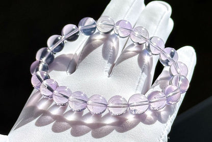 9.5mm+, Certified Top Grade Natural Lavender Moon Quartz Bracelet, Natural Lavender Quartz Bracelet, 高品级玻璃体薰衣草紫玉晶手串