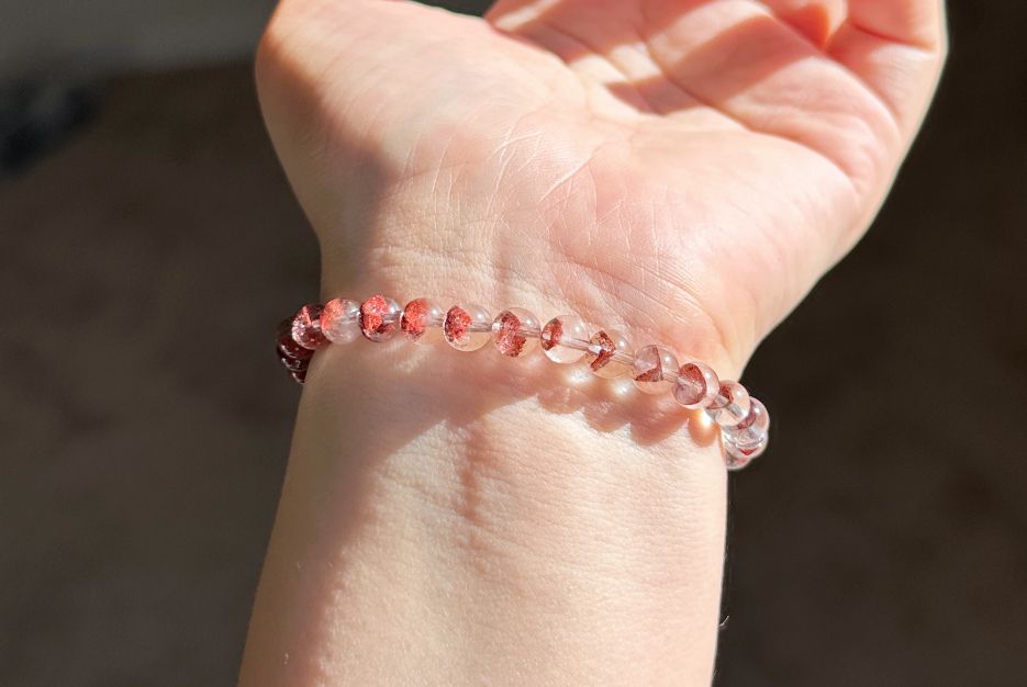 6mm,+ Certified High Grade Pyramid Red Phantom Quartz Bracelet, Red Phantom Quartz Bracelet, 天然毕业级红塔山幽灵手串