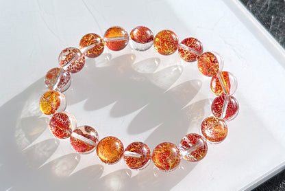 11mm, Certified Natural Collection Grade Rare Koi Hematoid Quartz Crystal Bracelet, Natural Hematoid Crystal Bracelet, 天然稀有稀有麒麟锦鲤胶花水晶手串