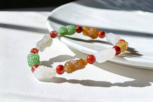 Certificate Natural Top Grade Multi Nephrite jade Carved Cabbage Bok Choy Bracelet , 天然高品和田玉多宝手雕白菜手串