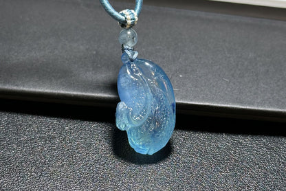 Certified Natural Blue Aquamarine Hand Carved Cabbage (Bok choy) Pendant, Aquamarine  Pendant, 天然海蓝宝手工雕刻白菜吊坠