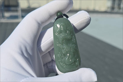 Certified Natural Qiemo Blue Nephrite Jade Carved Dragon Pillar Pendant, 天然且末蓝龙盘柱吊坠