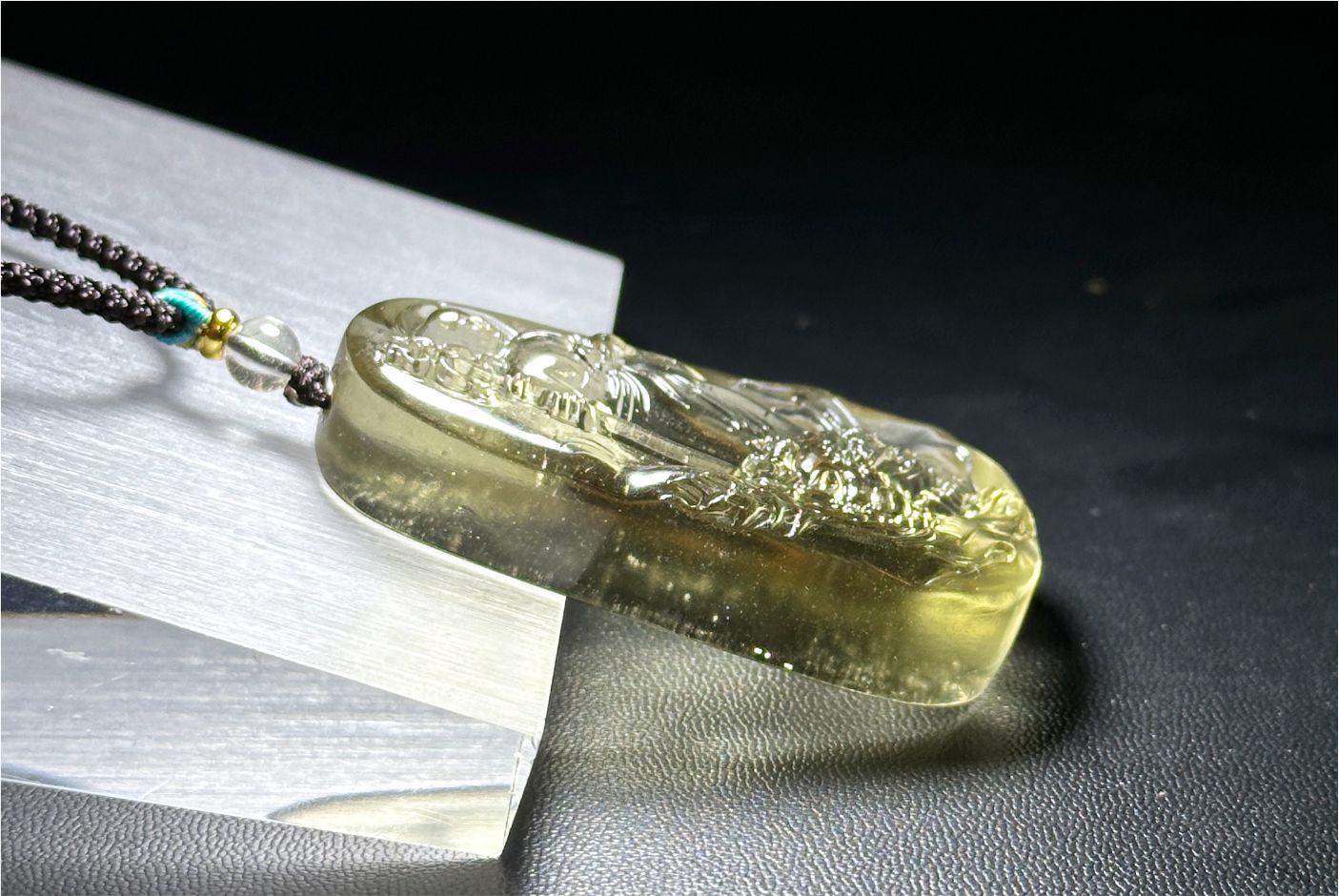 30.435 grams, Natural Top Grade High Clarity Authentic Libyan Desert Glass Tektite Carved Ksitigarbha Bodhisattva Pendant, 天然透体利比亚陨石雕刻地藏王菩萨吊坠