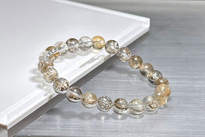 8mm+, Certified Natural Cypress Tree Scenic Pyrolusite and Hematoid in Quartz bracelet, ”Small Money Tree“,天然玻璃体发财树/小树胶花/軟錳礦膠花水晶手串
