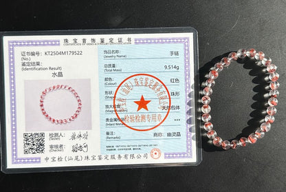 6mm,+ Certified High Grade Pyramid Red Phantom Quartz Bracelet, Red Phantom Quartz Bracelet, 天然毕业级红塔山幽灵手串