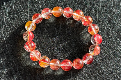 11mm, Certified Natural Collection Grade Rare Koi Hematoid Quartz Crystal Bracelet, Natural Hematoid Crystal Bracelet, 天然稀有稀有麒麟锦鲤胶花水晶手串