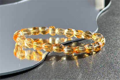 Certified Natural Hand Facted Gem Grade Deep Yellow Citrine Beads Bracelet, Untreated High Clarity Natural Citrine, 天然宝石级玻璃体暴力黄刻面黄水晶手串