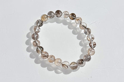 8mm+, Certified Natural Cypress Tree Scenic Pyrolusite and Hematoid in Quartz bracelet, ”Small Money Tree“,天然玻璃体发财树/小树胶花/軟錳礦膠花水晶手串