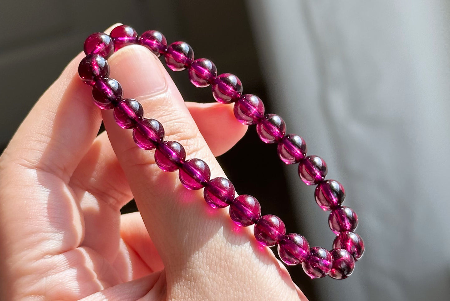 7mm+, Certified Top Grade Natural Brazil Purple Garnet Bracelet, Purple Garnet bracelet, 天然收藏集玻璃体巴西紫牙乌石榴手串