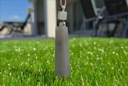 Certified Natural Smoky Gray Nephrite Jade Carved Triangle-Bar Pendant, 天然烟灰和田玉吊坠