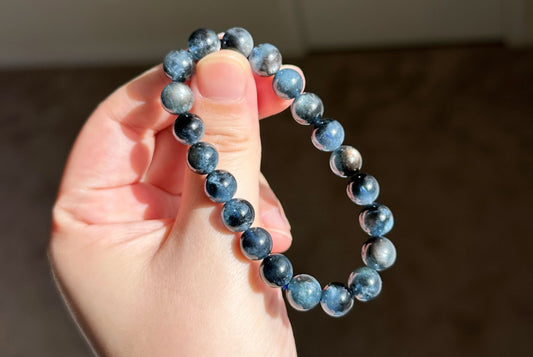 9mm+, Certified Natual Dark Devil Blue Aquamarine Bracelets, Aquamarine Beads Bracelet, 天然魔鬼蓝黑云母黑猫眼海蓝宝手串