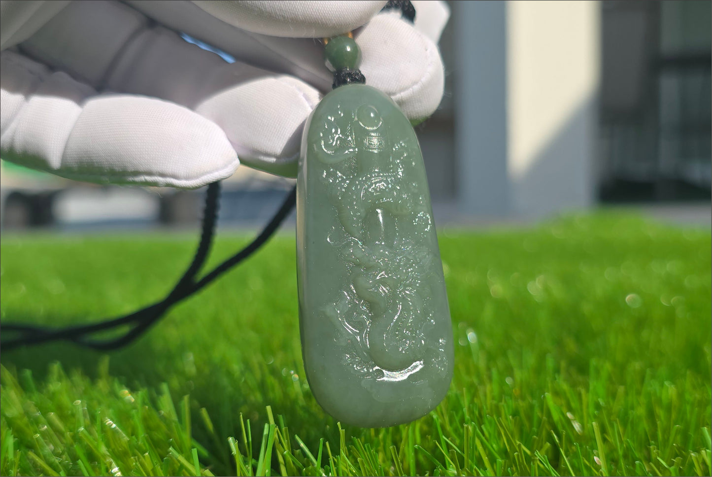 Certified Natural Qiemo Blue Nephrite Jade Carved Dragon Pillar Pendant, 天然且末蓝龙盘柱吊坠