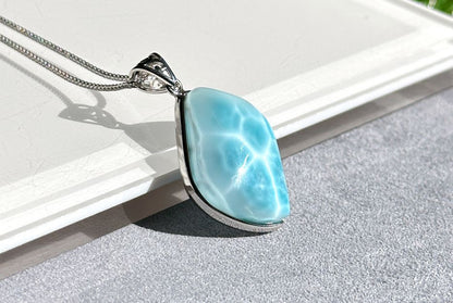 Certified Natural Dominican Blue Larimar pendant, Larimar Pendant, Silver Larimar Pendant, 海纹石纯银吊坠