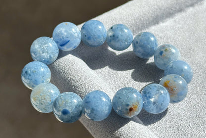 14mm+, Certified Collection Grade Natural Blue Rabbit Hair Quartz Bracelet, Blue Rabbit Hair Rutile Quartz Bracelet, 天然收藏级蓝兔毛团子手串